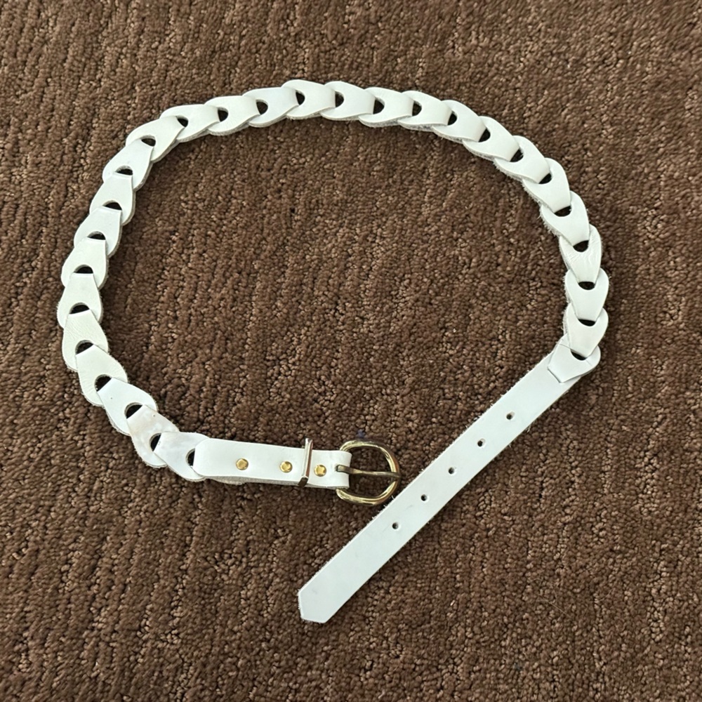 Vintage Leather Belt Braided White with Gold Toned Buckle Women’s M Feminine